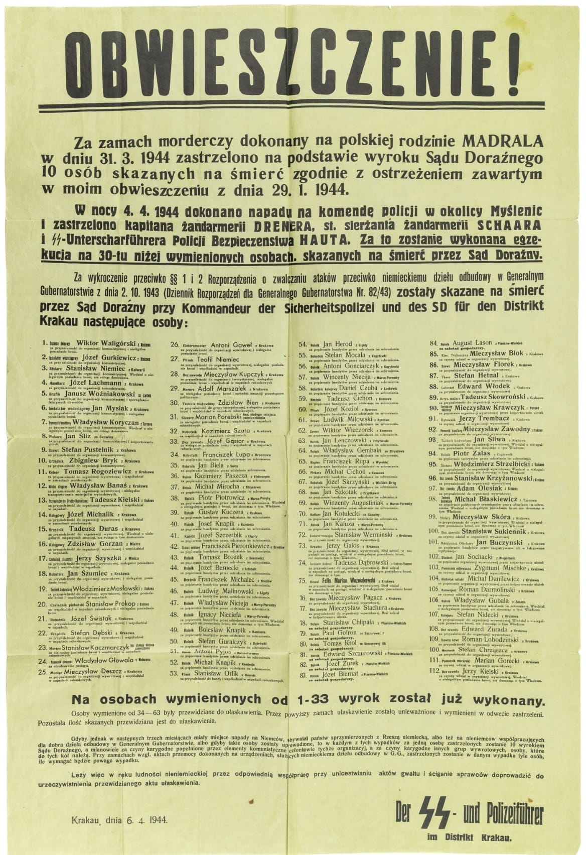 Obwieszczenie o egzekucji Polaków