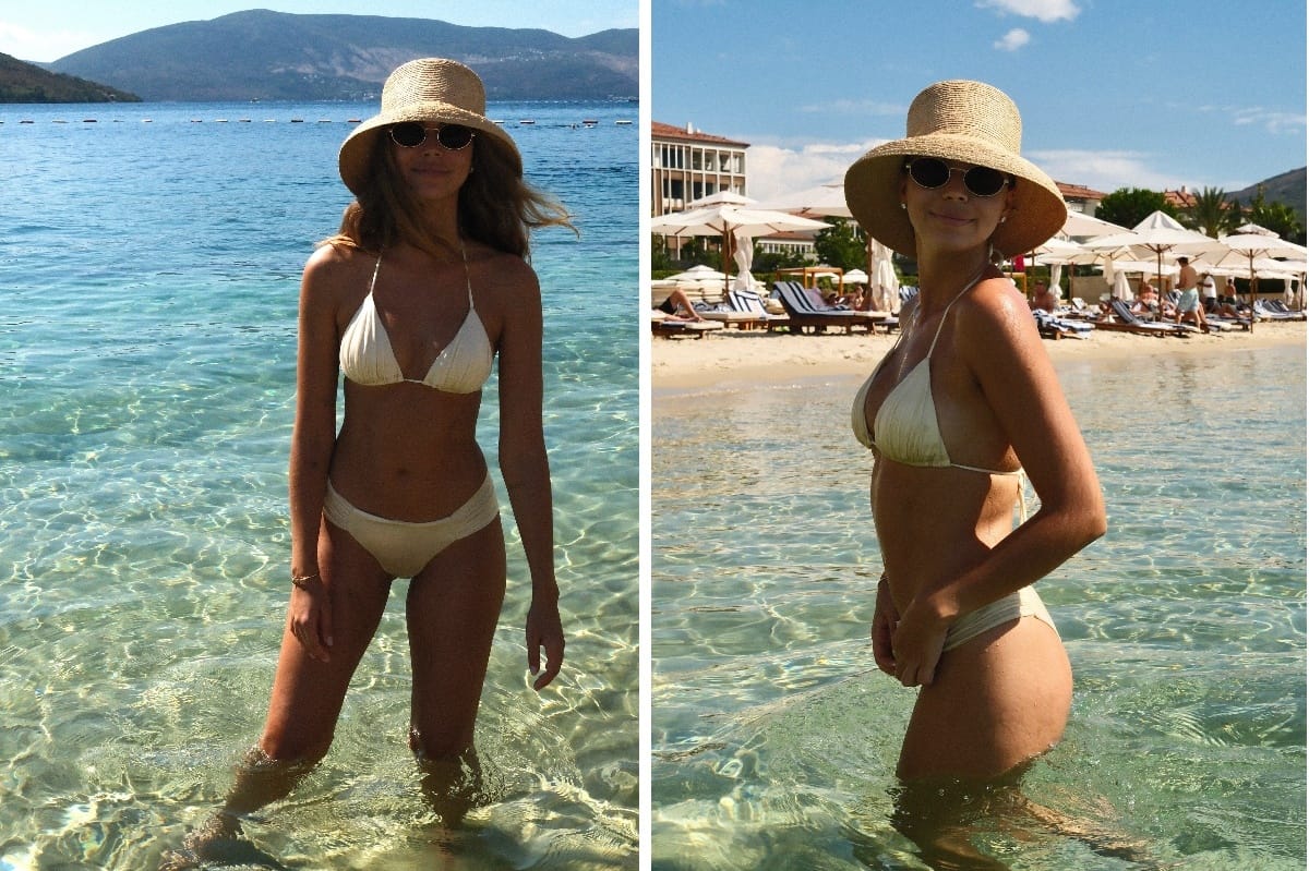 Sandra Kubicka kusi w bikini na czarnogórskiej plaży. Na luksusowy urlop nie pojechała sama [ZDJĘCIA]
