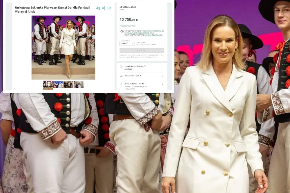 Słynna biała sukienka Pierwszej Damy wylicytowana za... 10 750 zł! To za nią była hejtowana