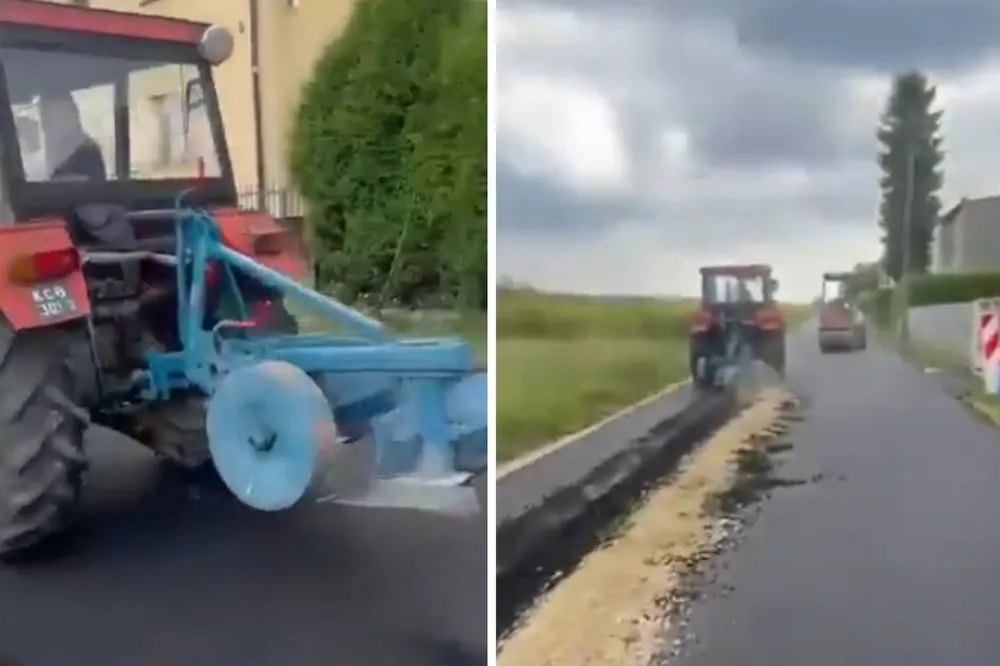 Zaorał świeży asfalt w Gliwicach. Wcześniej przez lata trwał spór o ulicę. Co wydarzyło się przed akcją rolnika?