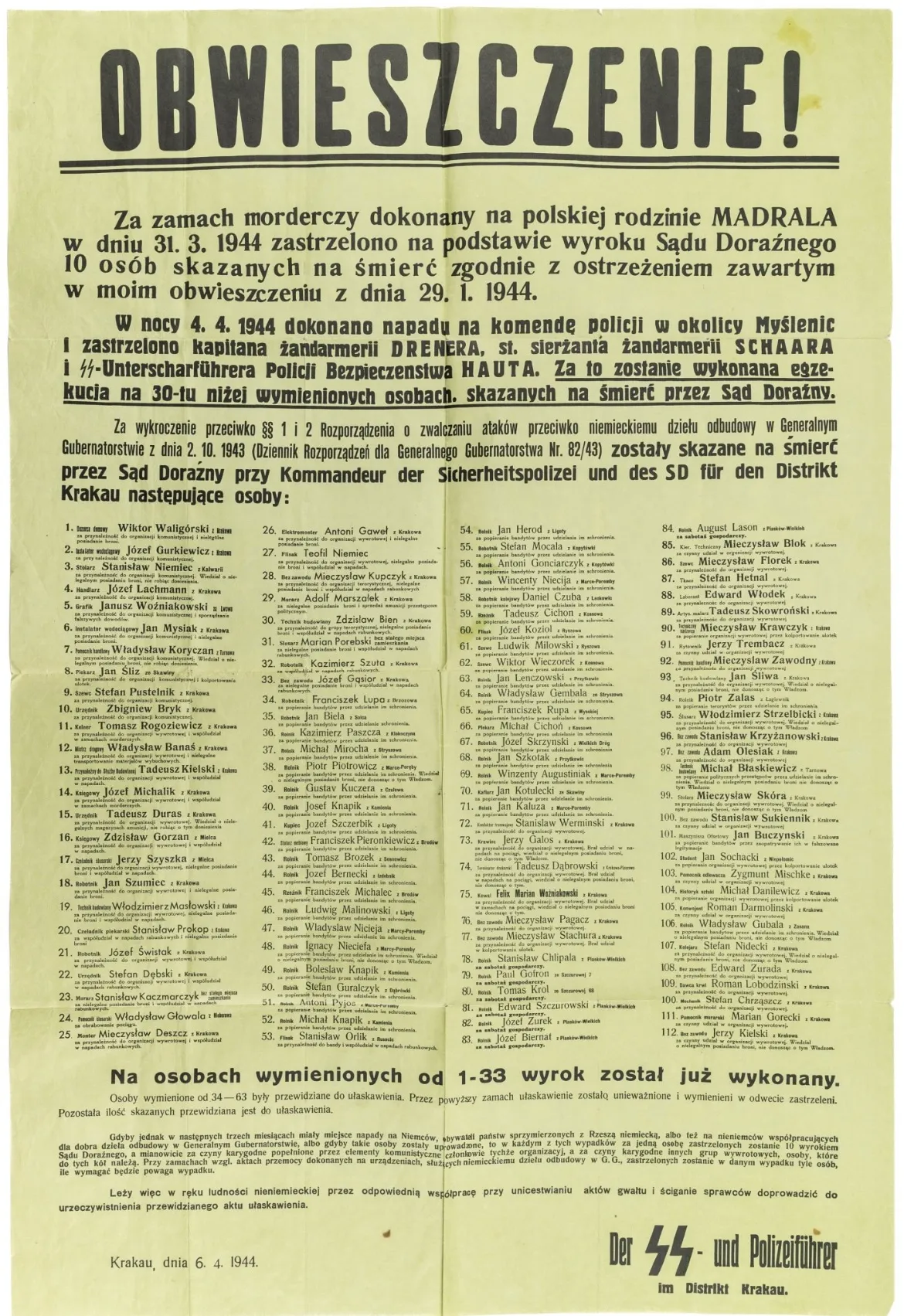 Obwieszczenie o egzekucji Polaków