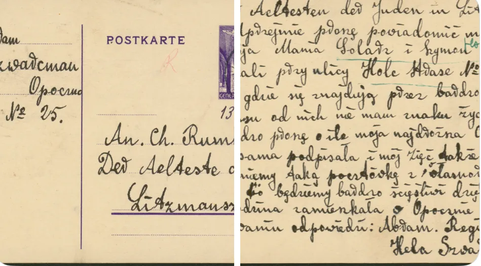 Kartka do Chaima Rutkowskiego, szefa Judenratu w Getto Litzmannstadt (Łódź)