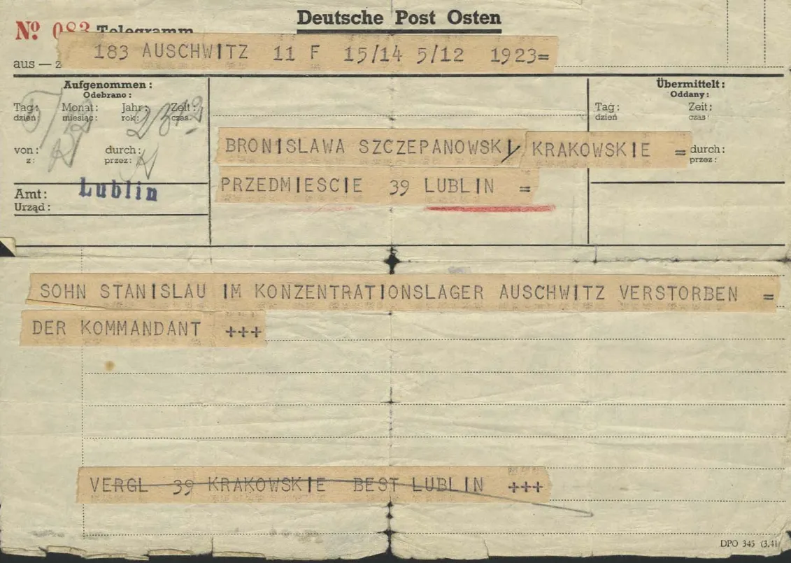 Informacja o śmierci syna