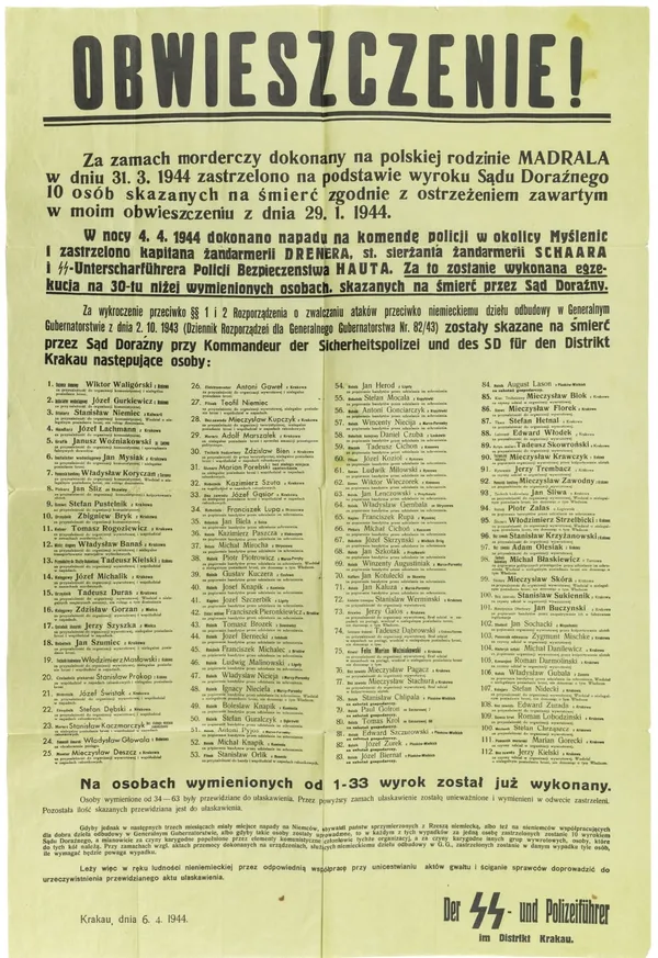 Obwieszczenie o egzekucji Polaków