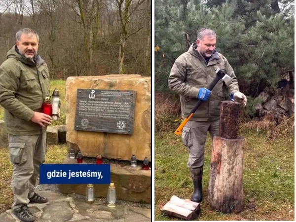 Żurek w tym samym stroju świętuje 11 listopada i... rąbie drewno. "Łukaszenka style" WIDEO