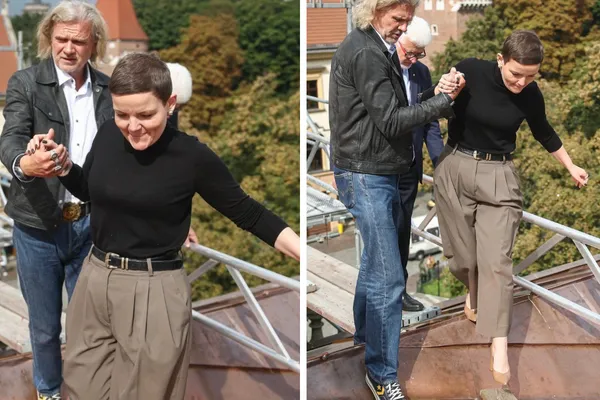 „Ministra” Cienkowska balansuje w szpilkach na dachu